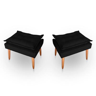 Kit 02 Puff Para Sala E Quarto Madeira Decorativo Opala Suede Preto