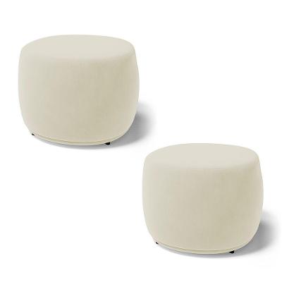 Kit 02 Puffs Decorativos Living Aisha Orgânico Redondo Suede Bege Claro - Desk Design