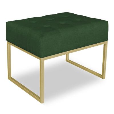 Puff Lisa Suede Verde Base Metálica Industrial Dourado