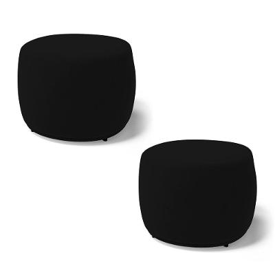 Kit 02 Puffs Decorativos Living Aisha Orgânico Redondo Suede Preto - Desk Design