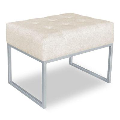 Puff Lisa Linho Bege Base Metálica Industrial Prata - Pallazio