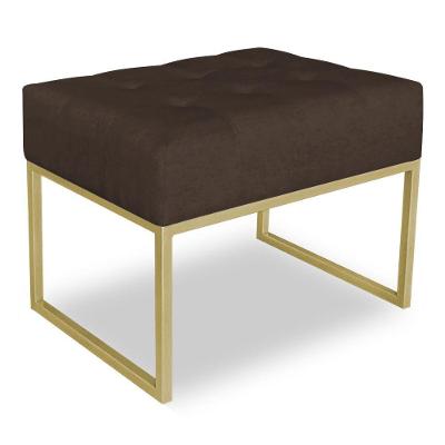 Puff Lisa Suede Base Metálica Industrial Dourado Marrom