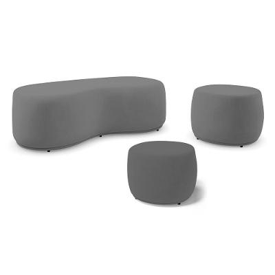 Conjunto 03 Puffs Decorativos Living Aisha Orgânico Suede Cinza - Desk Design