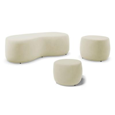 Conjunto 03 Puffs Decorativos Living Aisha Orgânico Suede Bege Claro - Desk Design