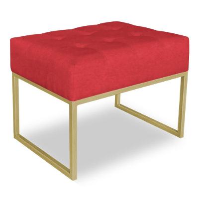 Puff Lisa Suede Base Metálica Industrial Dourado Vermelho
