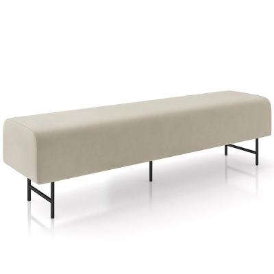 Puff Recamier Decorativo Com Pés Industrial 195cm Novara P05 Veludo Bege