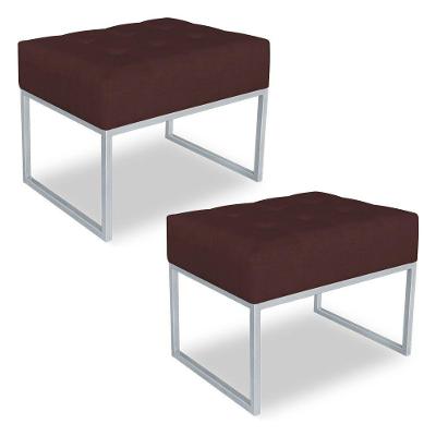 Kit 02 Puffs Lisa Suede Marsala Base Metálica Industrial Prata