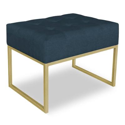 Puff Lisa Suede Base Metálica Industrial Dourado Azul Marinho