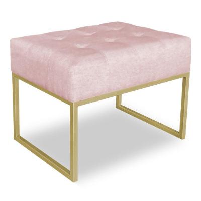 Puff Lisa Suede Rosa Bebê Base Metálica Industrial Dourado