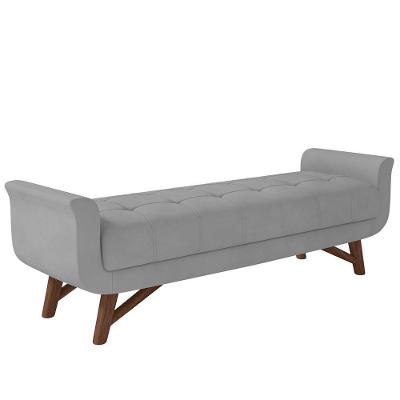 Puff Recamier Decorativo Com Pés Em Madeira 140 Cm Itália P05 Veludo Cinza