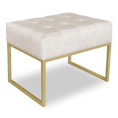 Puff Lisa Suede Base Metálica Industrial Dourado Bege
