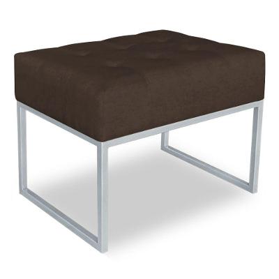 Puff Lisa Suede Base Metálica Industrial Prata Marrom