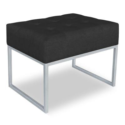 Puff Lisa Suede Preto Base Metálica Industrial Prata