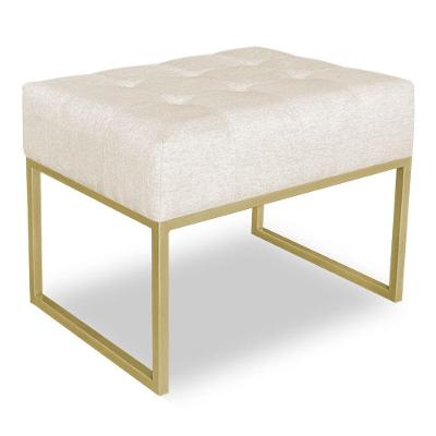 Puff Lisa Linho Base Metálica Industrial Dourado Bege