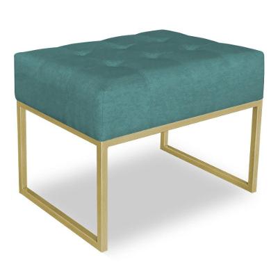Puff Lisa Suede Azul Turquesa Base Metálica Industrial Dourado