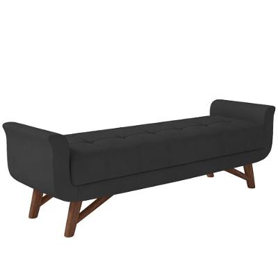 Puff Recamier Decorativo Com Pés Em Madeira 160 Cm Itália P05 Veludo Preto
