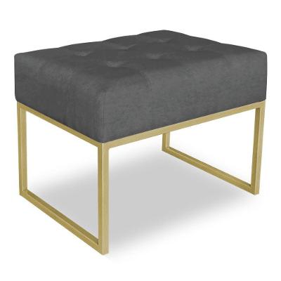 Puff Lisa Suede Base Metálica Industrial Dourado Grafite