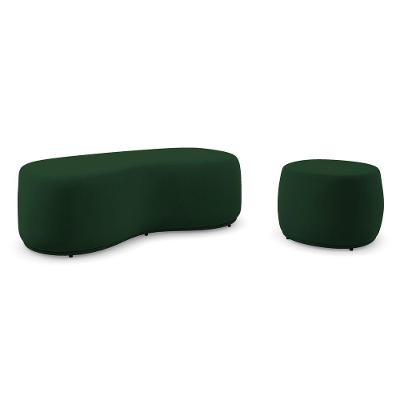 Conjunto 02 Puffs Decorativos Living Aisha Orgânico Veludo Verde Escuro - Desk Design