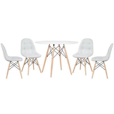 Mesa Redonda Eames 100 Cm Branco + 4 Cadeiras Estofadas Eiffel Botonê Cinza Claro Cinza Claro