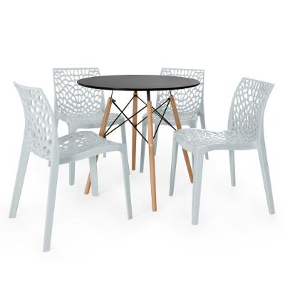 Conjunto Mesa De Jantar Redonda Eiffel Preta 80cm Com 4 Cadeiras Gruvyer - Cinza
