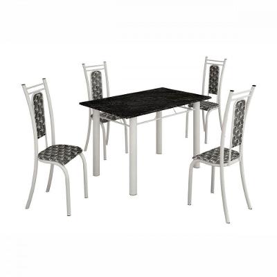 Conjunto De Mesa Paris 1,20m Com 4 Cadeiras Branco Teixeira Branco