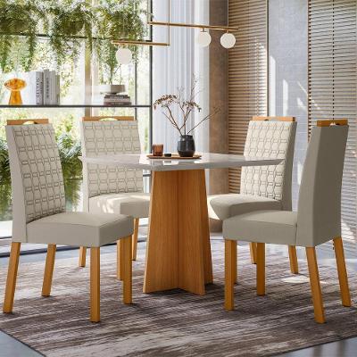 Conjunto Mesa De Jantar 90cm Anitta Tampo Em Mdf Com Vidro E 4 Cadeiras Mariah Ypê Off White