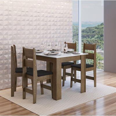 Conj Mesa Jantar 4 Cad Assento Estofado Ameixa Negra/Preto