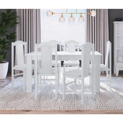 Conj Mesa de Jantar Clássica 6 Cadeiras Estofadas Branco
