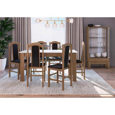 Conj Mesa Jantar 6 Cadeiras 1 Cristaleira Ameixa Negra/Preto