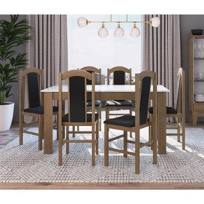 Conj Mesa Jantar Clássica 6 Cad Estofadas Ameixa Negra/Preto