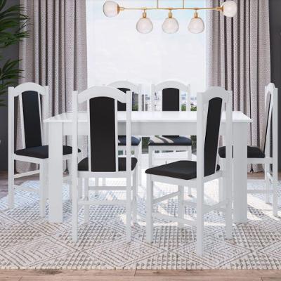 Conj Mesa Jantar Clássica 6 Cadeiras Estofadas Branco Preto