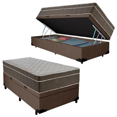 Cama Box Baú Suede Solteiro + Colchão Sereneprime Molas Ensacadas 88x188x69 Cor:marrom.