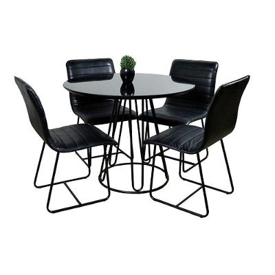 Conjunto Sala De Jantar Rubi Preto Com 4 Cadeiras Cristal Couro Preto Base Preto