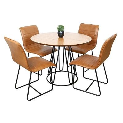Conjunto Sala De Jantar Rubi Cinamomo Com 4 Cadeiras Cristal Couro Caramelo Base Preto