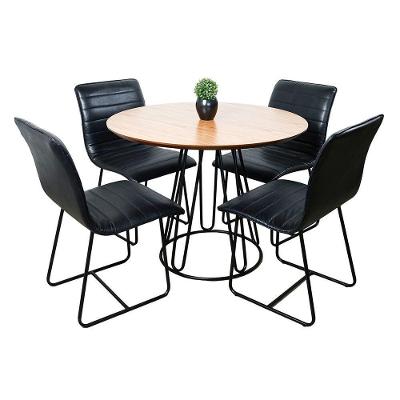 Conjunto Sala De Jantar Rubi Cinamomo Com 4 Cadeiras Cristal Couro Preto Base Preto