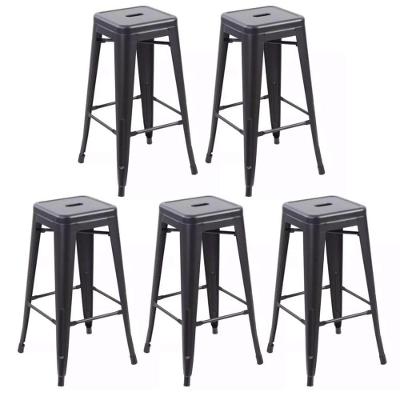 Kit Com 5 Banqueta Tolix Iron Design Industrial Preto 76 Cm Aço Cozinha Bar Bistrô Bancada