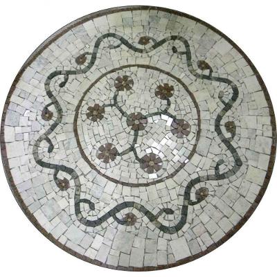 Mandala Mosaico Floral Rosone Fiorellini Veronesi Iii Fundo Marmo Bianco Carrara Tamanho 80cm