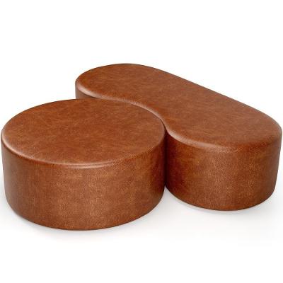 Kit Puff Redondo Lola E Puff Recamier Orgânico Orbit W01 Couríssimo Camel - Lyam Decor