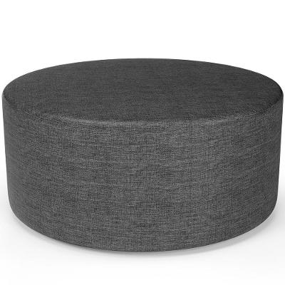 Puff Redondo Orgânico Para Living 90cm Lola W01 Linho Cinza Escuro - Lyam Decor
