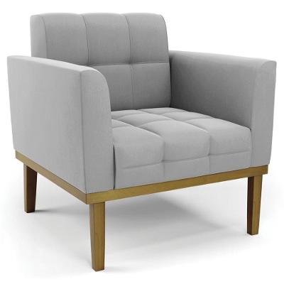 Poltrona Decorativa Base Madeira Castanho Ana Suede Cinza