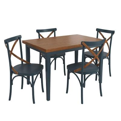 Conjunto Sala De Jantar E Cozinha Com 4 Cadeiras X Madeira Maciça Azul Petróleo