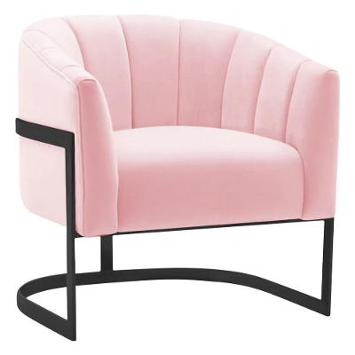Poltrona Decorativa Sala De Estar Recepção Mavie Base De Ferro Preto Suede Adj Decor Rosa Bebê
