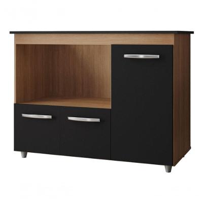 Balcão Para Cooktop Ana 5 Bocas 3 Portas Moblis Cor:savana Preto