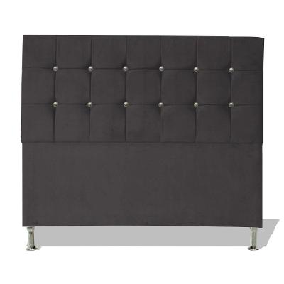 Cabeceira De Cama Box Cristal King 195 Cm Botão Strass Suede Grafite Eli Móveis