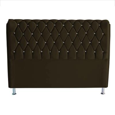 Cabeceira De Cama Box Jully Queen 160 Cm Botão Strass Suede Marrom Eli Móveis