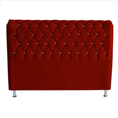 Cabeceira De Cama Box Jully Casal 140 Cm Botão Strass Suede Vermelho Eli Móveis
