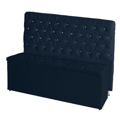 Kit Cabeceira De Cama Box E Calçadeira Baú Paris Casal 140 Cm Capitonê Suede Azul Marinho Eli Móveis