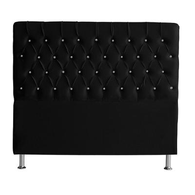 Cabeceira De Cama Box Paris Queen 160 Cm Botão Strass Suede Preto Eli Móveis