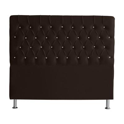 Cabeceira De Cama Box Paris Queen 160 Cm Botão Strass Suede Marrom Eli Móveis
