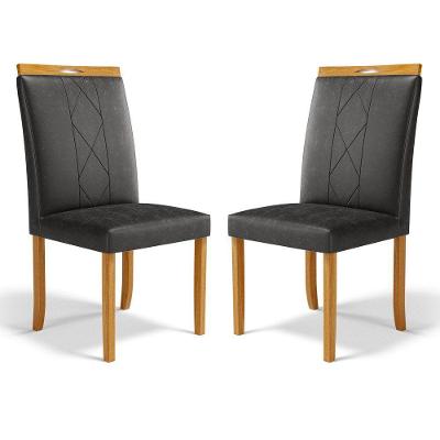 Kit Com 2 Cadeiras Ana Madeira Maciça Estofadas Para Mesa De Jantar Courino Preto 503